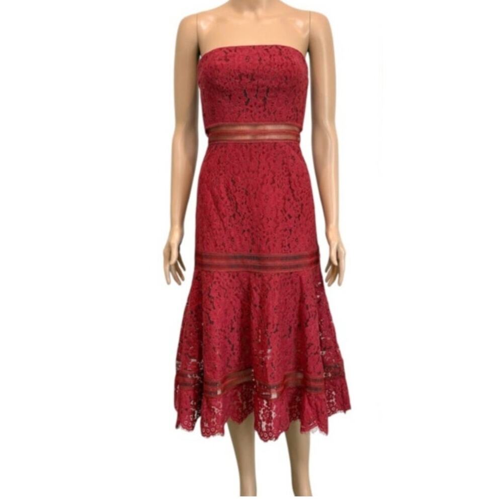 Keepsake XS Butterfly Lace strapless sheer lined midi dress D1 2690